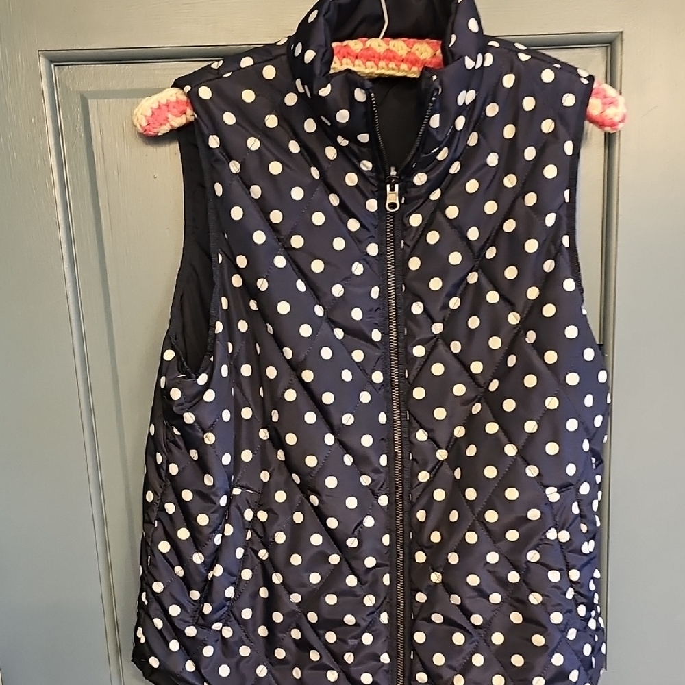 The Limited Navy White Puffer Vest Winter Fall Polka Dots Medium Women